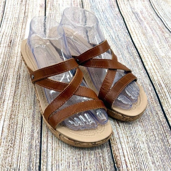 Crocs‎ A-Leigh Women's Size 9 Brown Leather and Cork Platform Wedge Heel Sandals - Picture 1 of 8